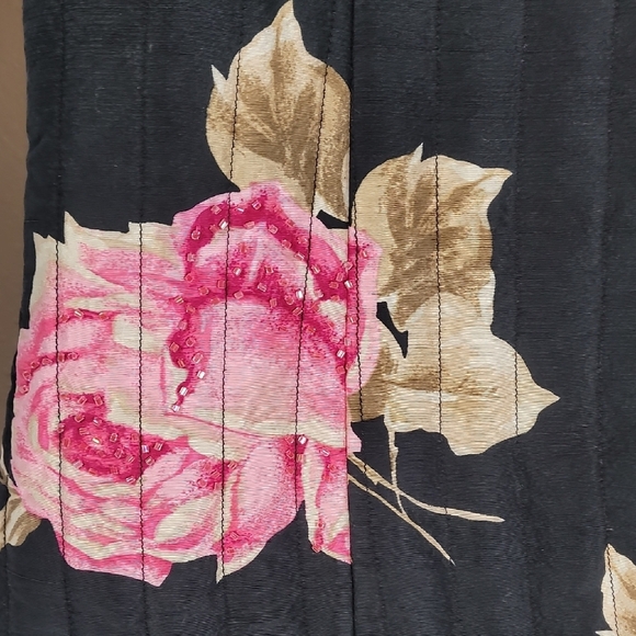 Carole Little 100% Silk Button Up Jacket Size L Floral Sequin Quilted Rose Lined - Picture 4 of 16